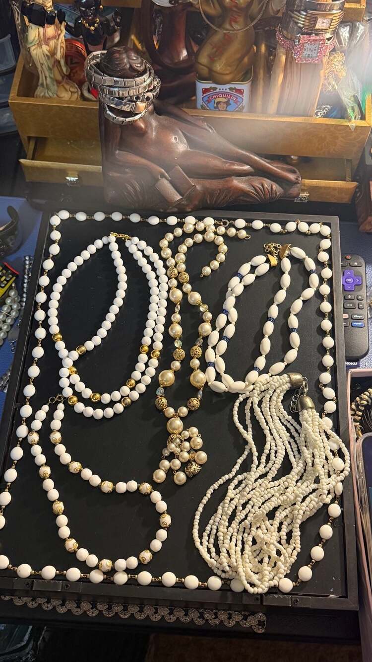 Vintage Napier Multi-Strand White Bead and Gold-Tone Necklace Lot